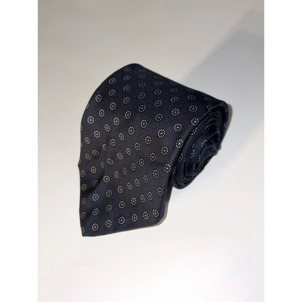 Brooks Brothers Men's Woven Silk Tie Navy Light Blue Floral Flower Designer